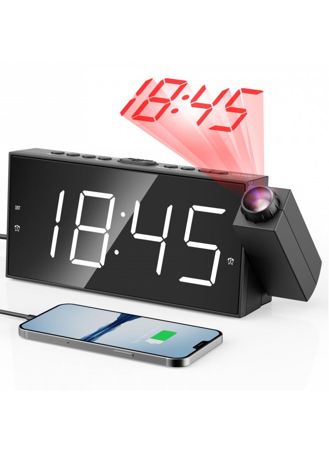Digital Projector Alarm Clocks for Kids Bedroom,Plug-in LED Display Clock with 350° Projection on Ceiling Wall,Dual Alarms for Heavy Sleepers,Battery Backup,USB Charging Port,Easy-to-Set,Dimmer,Snooze