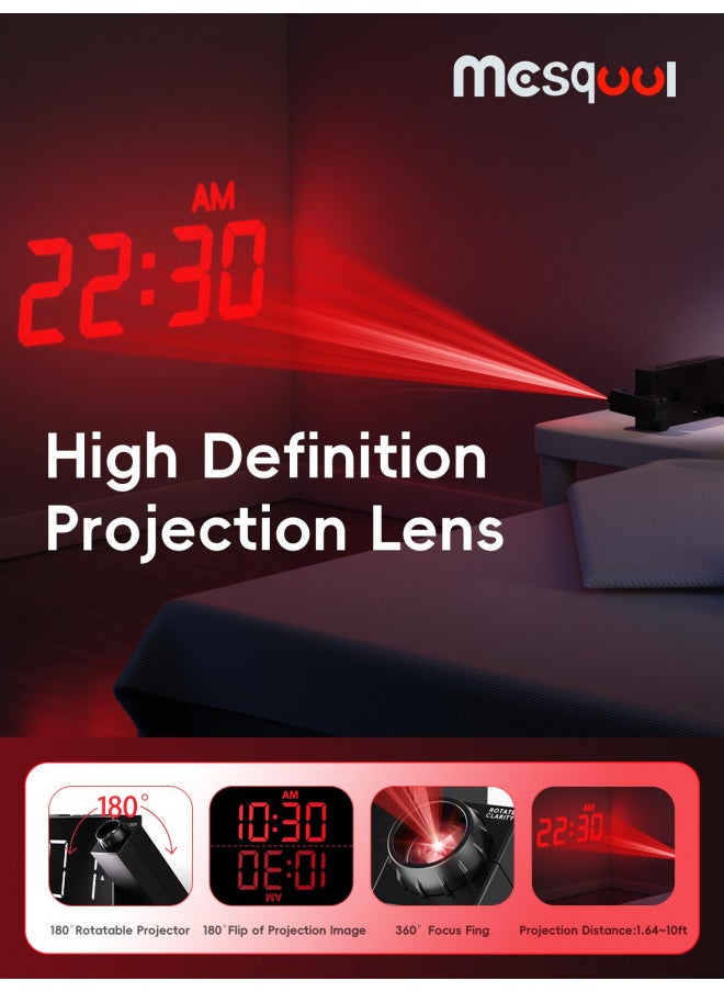 Digital Projector Alarm Clocks for Kids Bedroom,Plug-in LED Display Clock with 350° Projection on Ceiling Wall,Dual Alarms for Heavy Sleepers,Battery Backup,USB Charging Port,Easy-to-Set,Dimmer,Snooze