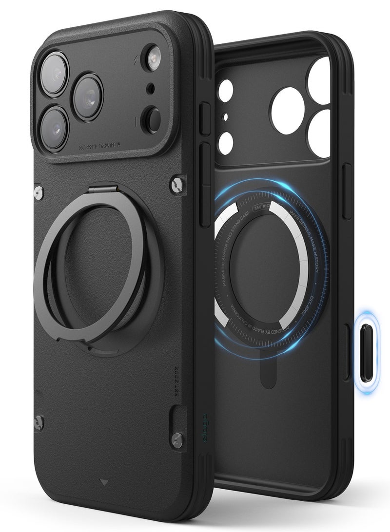 Elago Magnetic Armor Ring Stand for iPhone 17 Pro Max MagSafe Case Cover [MagSafe compatible] - Black - Image 1