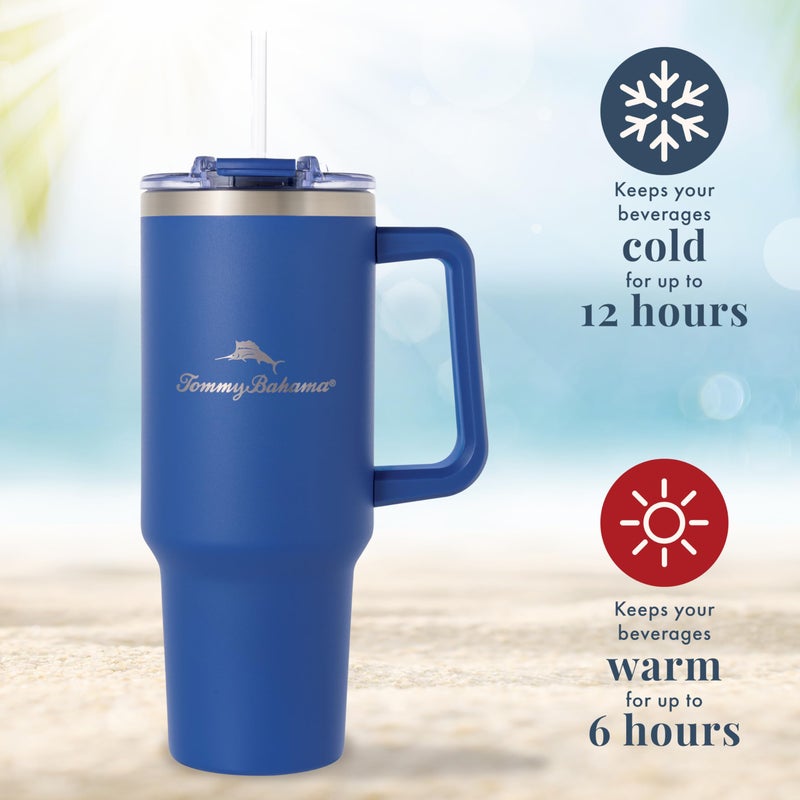 Tommy Bahama Vacuum Insulated Water Bottle with Straw - Double-Wall Stainless Steel, BPA Free, Keep Drinks Warm for 6 Hours or Cold for 12 Hours - Americana Navy, 40oz - Image 2
