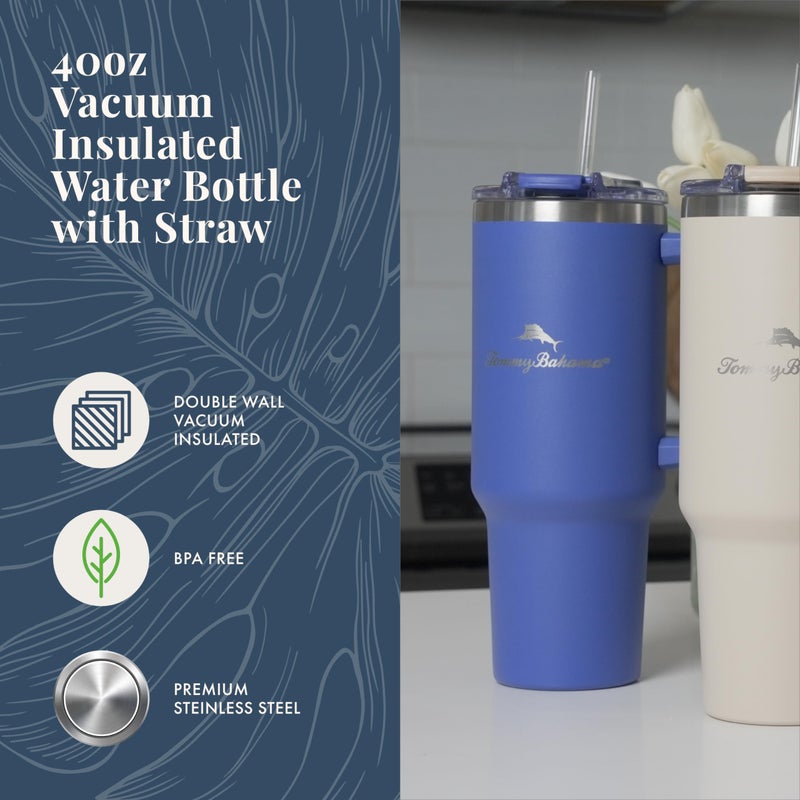 Tommy Bahama Vacuum Insulated Water Bottle with Straw - Double-Wall Stainless Steel, BPA Free, Keep Drinks Warm for 6 Hours or Cold for 12 Hours - Americana Navy, 40oz - Image 3