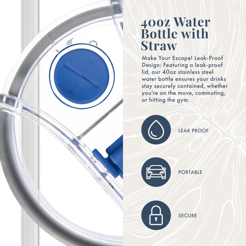 Tommy Bahama Vacuum Insulated Water Bottle with Straw - Double-Wall Stainless Steel, BPA Free, Keep Drinks Warm for 6 Hours or Cold for 12 Hours - Americana Navy, 40oz - Image 4