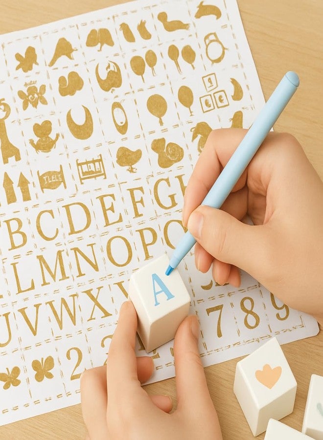 Nolia Stencil Set for Baby Shower Blocks - 100 Reusable Letter, Number & Icon Stencils for Decorating Wooden Baby Blocks, Easy Guest Activity & Keepsake Add-On - Image 4