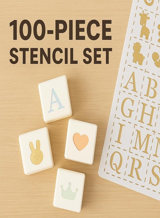 Nolia Stencil Set for Baby Shower Blocks - 100 Reusable Letter, Number & Icon Stencils for Decorating Wooden Baby Blocks, Easy Guest Activity & Keepsake Add-On - Image 2