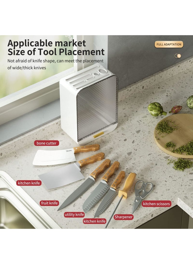 SYOSI Universal Knife Block Holder, Detachable Knife Block Storage Organizer, Holders with Slots for Scissors and Sharpening, Easy Cleaning, Unique Design Protect Blades, Holds up to 12 Knives (White) - Image 2