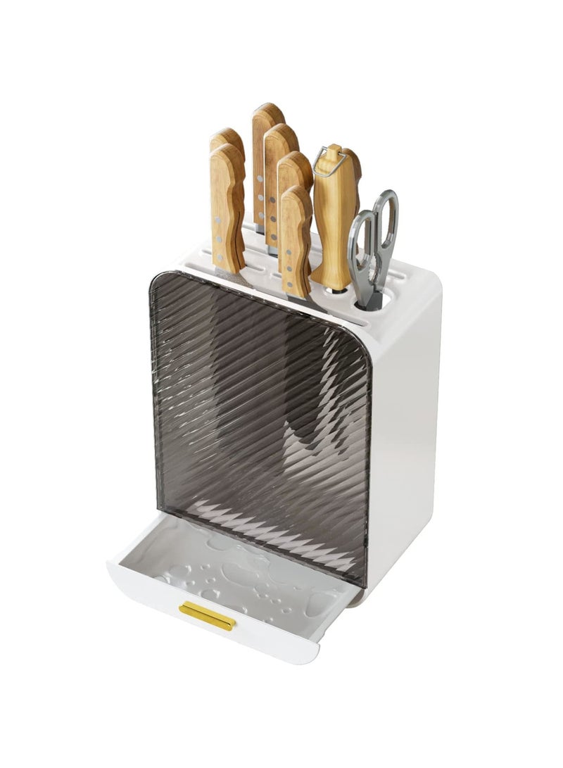 SYOSI Universal Knife Block Holder, Detachable Knife Block Storage Organizer, Holders with Slots for Scissors and Sharpening, Easy Cleaning, Unique Design Protect Blades, Holds up to 12 Knives (White) - Image 1