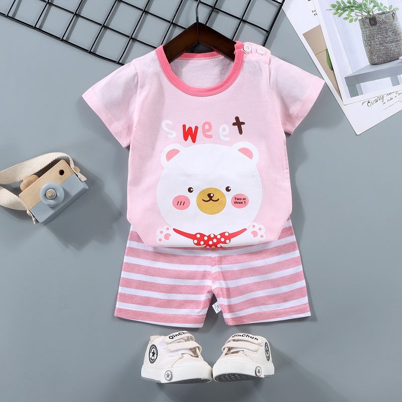 Kids Cotton T-Shirt  Shorts Set Summer Outfit F27-Glasses Monkey - Image 4