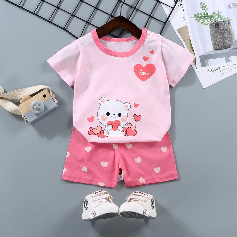 Kids Cotton T-Shirt  Shorts Set Summer Outfit F27-Glasses Monkey - Image 5