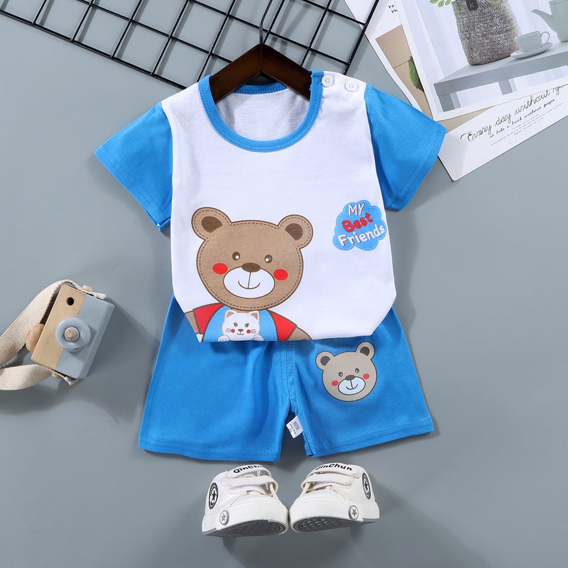 Kids Cotton T-Shirt  Shorts Set Summer Outfit F27-Glasses Monkey - Image 2