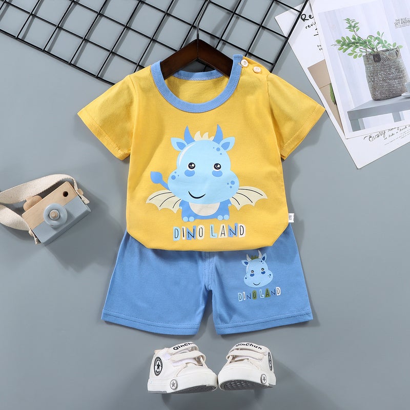 Kids Cotton T-Shirt  Shorts Set Summer Outfit F27-Glasses Monkey - Image 3