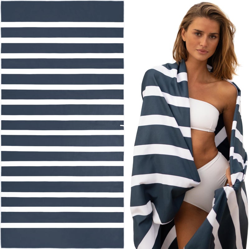 SummerSand Microfiber Beach Towel Extra Large 79 x 395 in Quick Dry Sand Free Compact and Lightweight for Travel Recycled Materials Travel Bag Incl Oversized Pool Towel Deep Blue