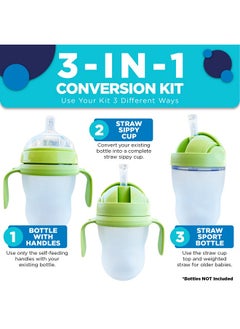 3-In-1 Weighted Straw Sippy Cup Conversion Kit For Comotomo Baby Bottles | Compatible With Comotomo 5 Ounce & 8 Ounce Bottles | Versatile Leak-Proof Lid | Easy To Clean - Green (2 Pack) - pzsku/Z9F7CF3A70953BD03C1EBZ/45/_/1735214646/c87bf3c6-604d-4ffb-be79-fad2fd90e94f