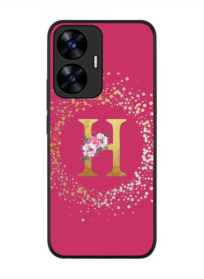 Stylizedd Cover for Realme C55 4G Case , Rugged Black Slim fit Thin Protective Phone Cases - Custom Monogram Initial Letter Floral Pattern Alphabet -H (Dark Pink Rose) - Image 1