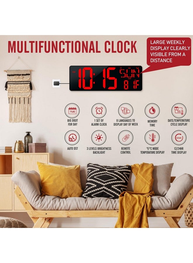 TXL 17.2'' Bluetooth Large Led Digital Wall Clock, Large Display Date And Temperature,Count Up/Down Timer Clock With Remote Control, Adjustable Brightness Alarm Clock For Home, Office, Gym, Elderly - Image 2