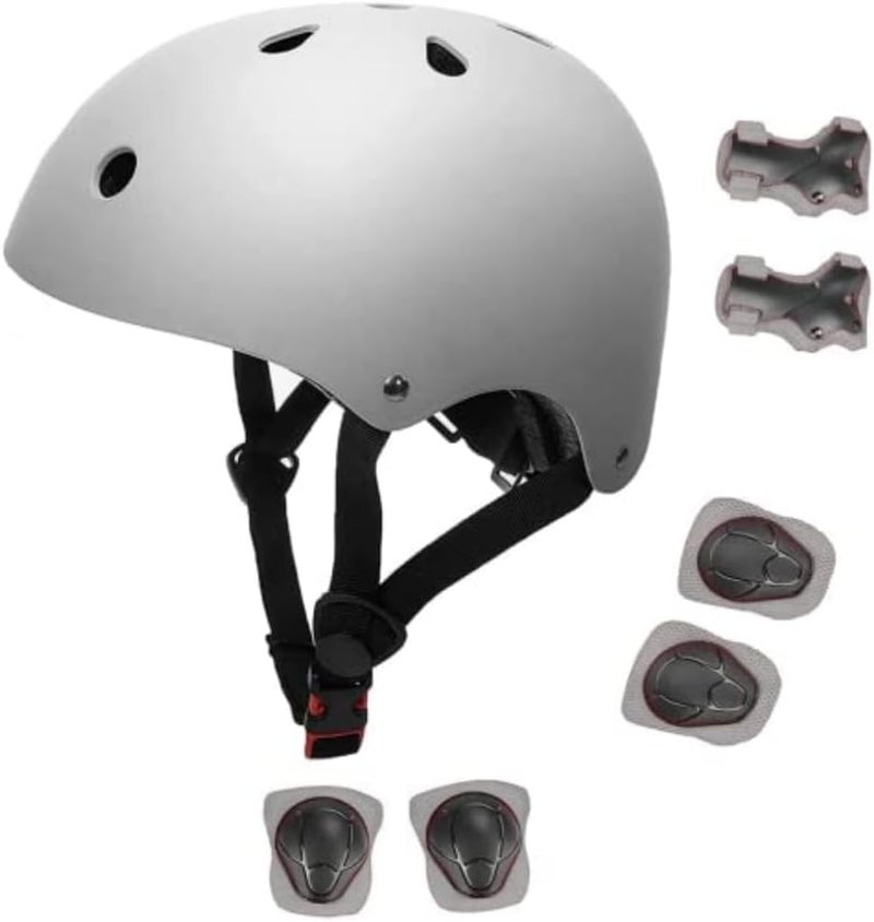 ABIN Bike Helmet Set with Knee Pads, Elbow Pads, and Wrist Guards for Kids and Youth - Adjustable Protection Gear (Grey) - Image 1