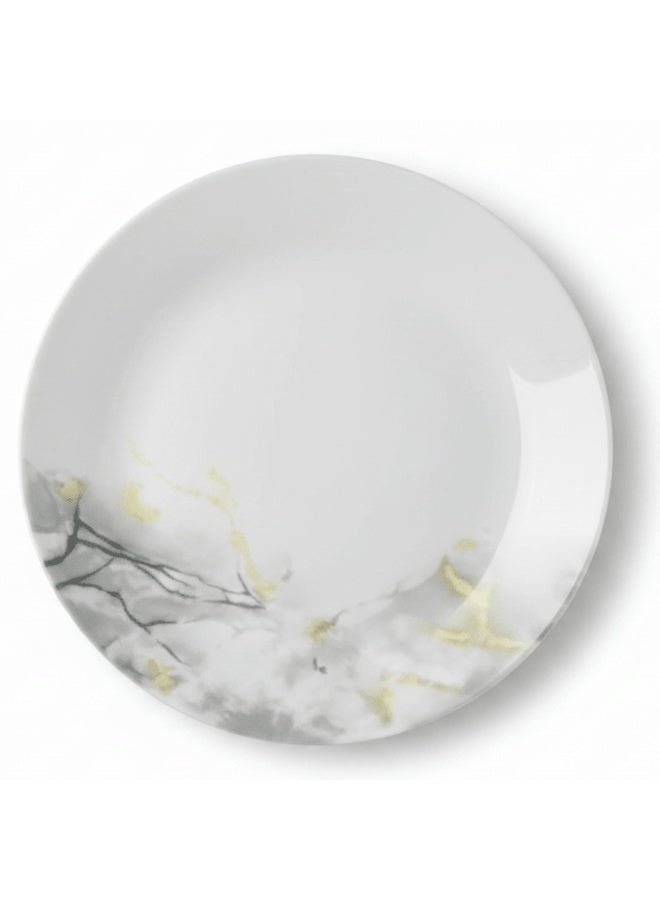 AKDC Diva 27cm Opalware Dinner Plate with Contemporary Grey Design - Pearl White - Image 1