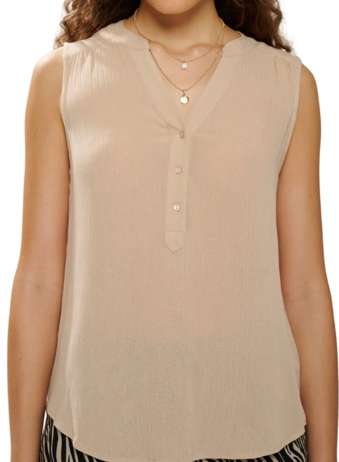 HaILYS Women's Sleeveless Button-Up Blouse - Beige