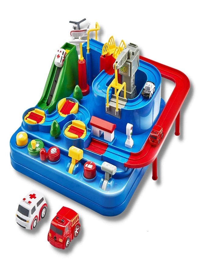HIRNAYA Car Race Track Adventure Toys for 3+ Year Old Boys & Girls, City Rescue Preschool Educational Vehicle Puzzle Playset - Image 1