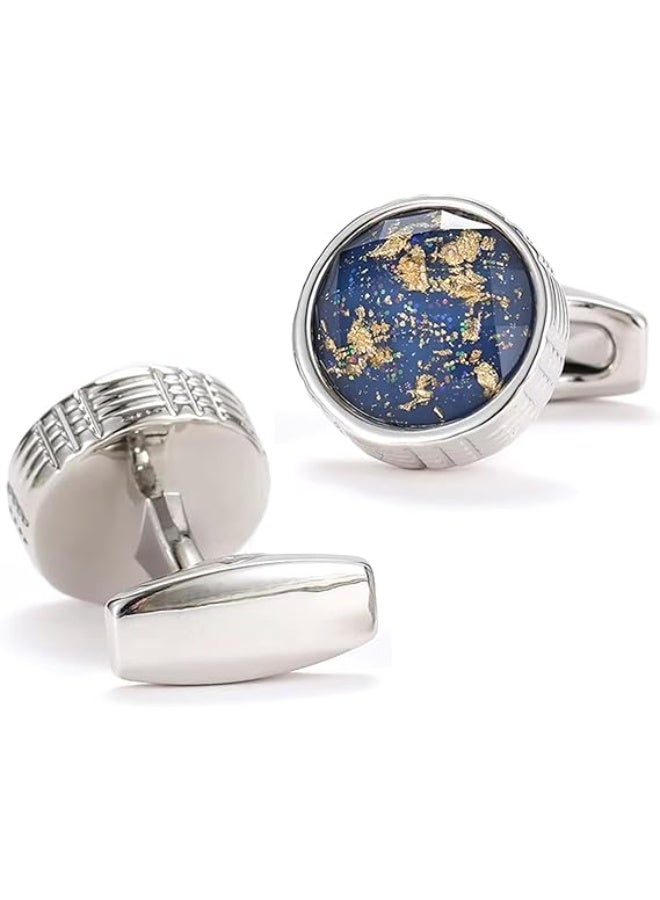 زوفيرنو كلاسيكو أزرار أكمام دائرية للرجال من زوفرنو كلاسيكو – تشطيب فضي مع حجر أزرق – أزرار رسمية فاخرة مع علبة هدية - Image 1