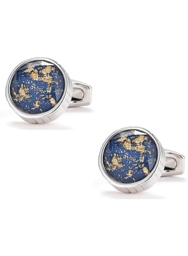 زوفيرنو كلاسيكو أزرار أكمام دائرية للرجال من زوفرنو كلاسيكو – تشطيب فضي مع حجر أزرق – أزرار رسمية فاخرة مع علبة هدية - Image 2