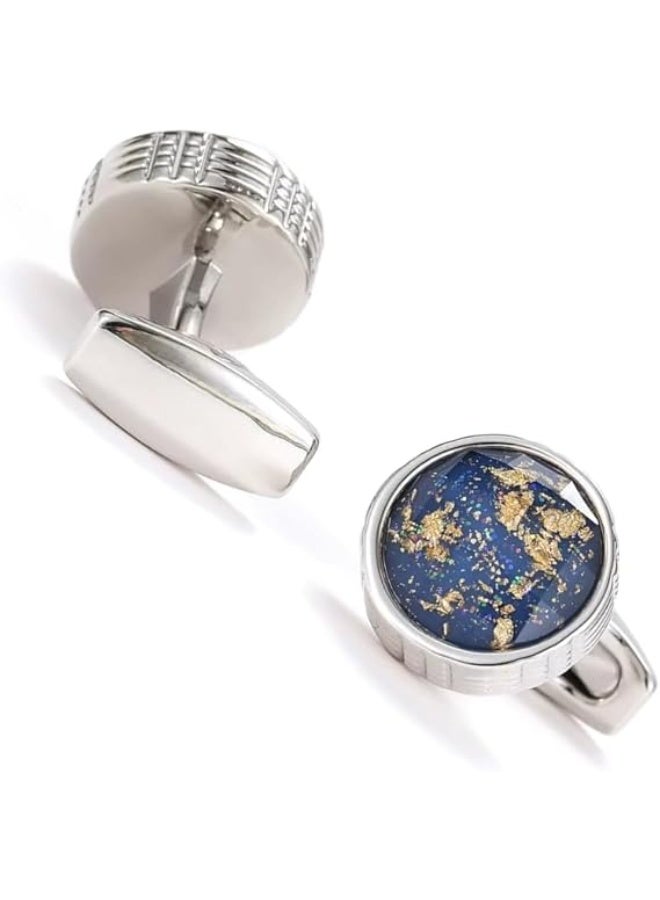 زوفيرنو كلاسيكو أزرار أكمام دائرية للرجال من زوفرنو كلاسيكو – تشطيب فضي مع حجر أزرق – أزرار رسمية فاخرة مع علبة هدية - Image 3