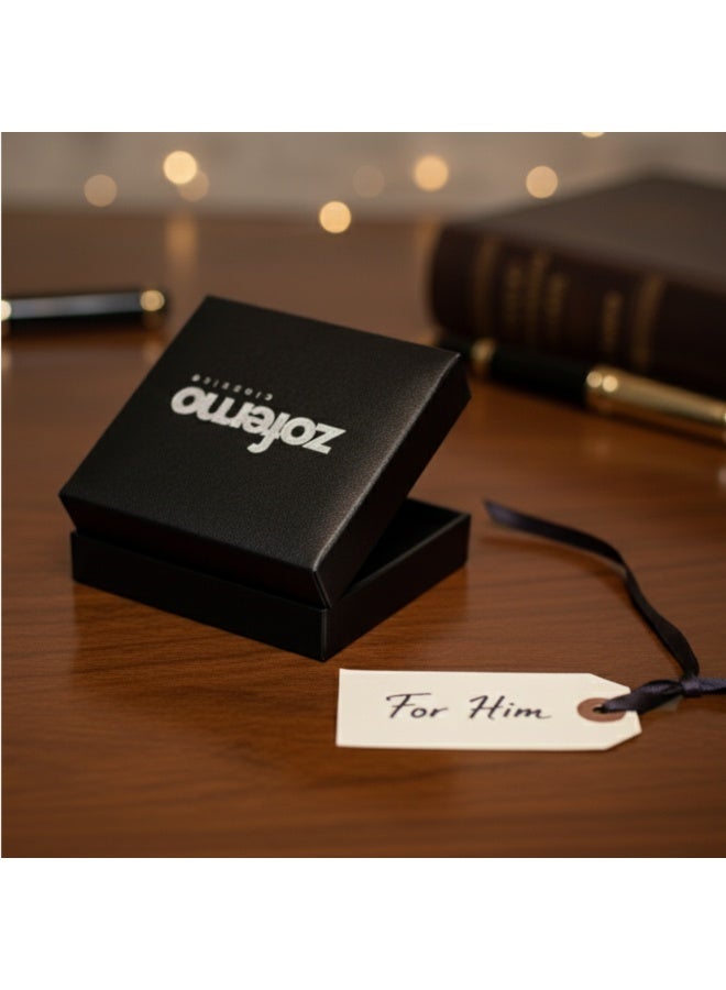 زوفيرنو كلاسيكو أزرار أكمام دائرية للرجال من زوفرنو كلاسيكو – تشطيب فضي مع حجر أزرق – أزرار رسمية فاخرة مع علبة هدية - Image 4