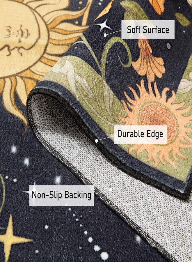 Ouyattle Washable Mystical Luna Moth Rugs Ultra Thin, Boho Moody Black Floral Aesthetic Bedroom Rugs Vintage Hippie Celestial Trendy Indie Dorm Rug, Retro Cute 4x6 Area Rug for Dining Living Room Entryway - Image 3
