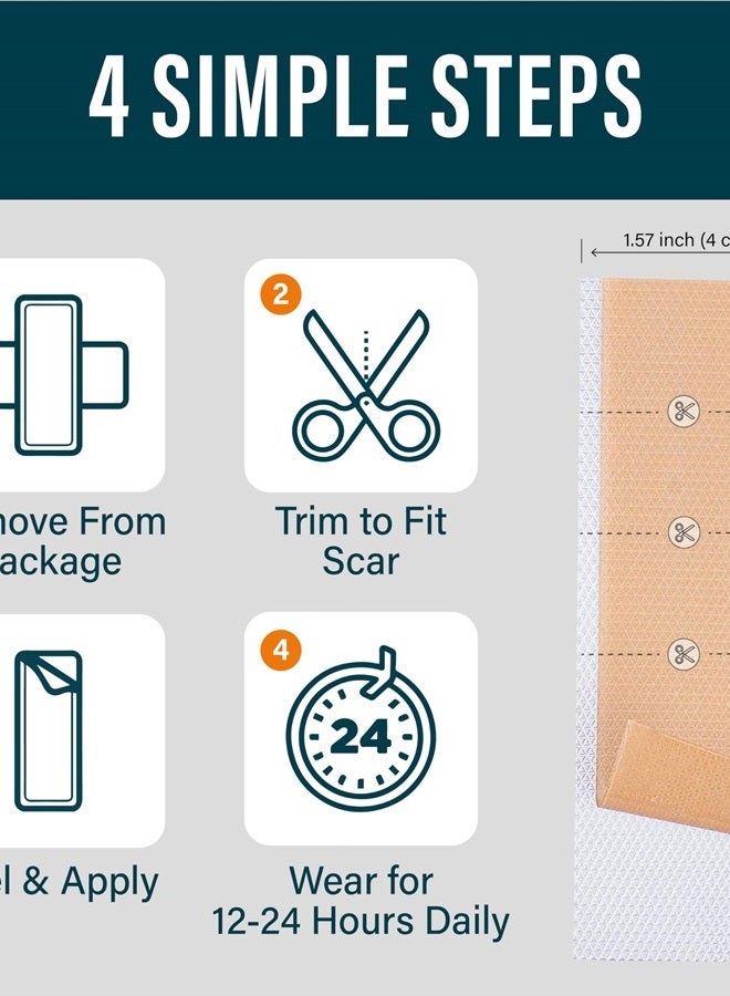 Nuvadermis شرائح سيليكون للندبات، شريط، شرائط - مختبرة في الولايات المتحدة - علاج الكيلويد، عملية قيصرية، شد البطن - ككريم جراحي، جل، لاصق، ضمادة، وسادة - علاج ندبات الجراحة - 4 عبوات 5.7"x1.57" - Image 5