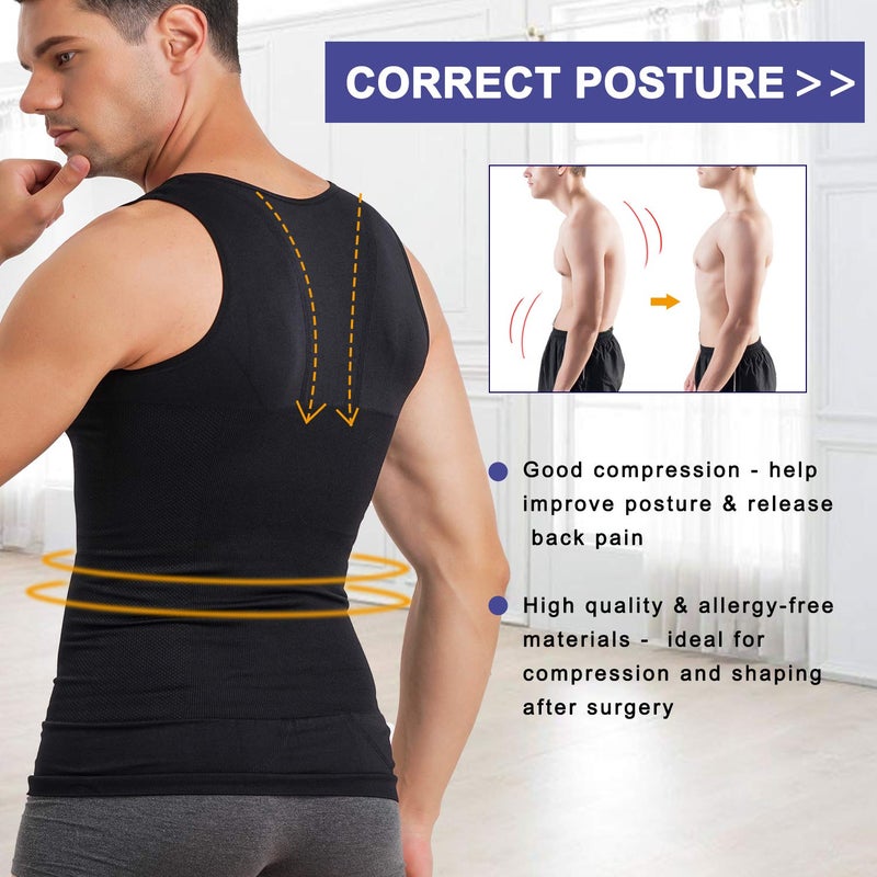 MOLUTAN Mens Compression Shirt Slimming Body Shaper Vest Sleeveless Waist Trainer Workout Tank Top Tummy Control Shapewear (Black, Medium-Large) - Image 4