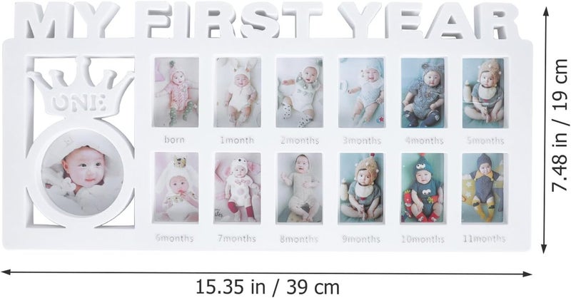 Growth Frame 12 Month Picture Frame White Plastic Milestone Keepsake for Newborn Memories and Nursery Display - Image 2