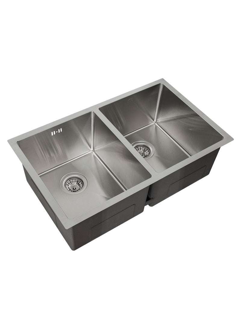 MILLEN Premium Handmade Undermount Double Bowl Sink  – SUS 304 Stainless Steel, Soundproof, Satin Finish - MSDB12764525SS - Image 2