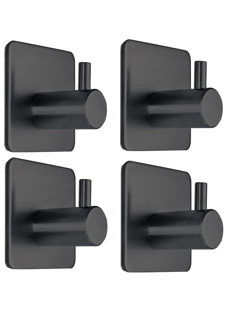 Rscy Black Adhesive Towel Hooks Heavy Duty Stick on Wall Hooks Shower Hooks for Bathroom Kitchen Door-4 Packs - Image 1