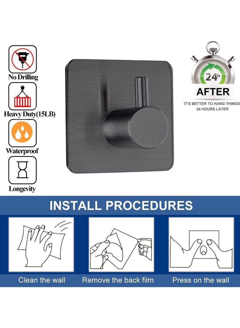 Rscy Black Adhesive Towel Hooks Heavy Duty Stick on Wall Hooks Shower Hooks for Bathroom Kitchen Door-4 Packs - Image 2