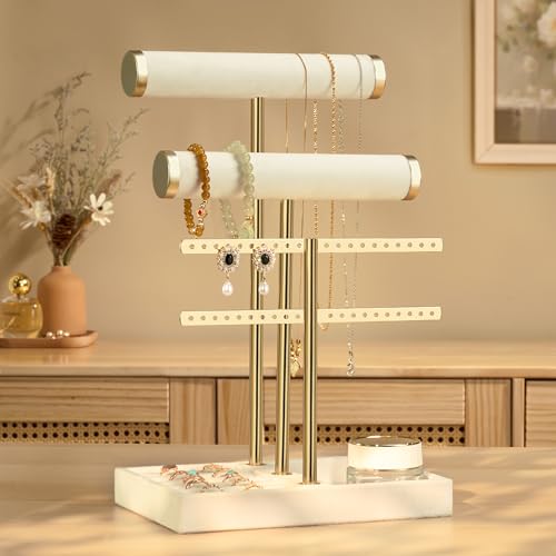 bussdis 3 Tier Bracelet Holder Display Detachable T Bar Beige Velvet Bracelet Holder Jewelry Holder Organizer for Bracelet Necklace Earrings Rings - Image 3