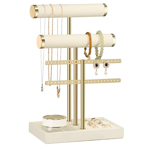 bussdis 3 Tier Bracelet Holder Display Detachable T Bar Beige Velvet Bracelet Holder Jewelry Holder Organizer for Bracelet Necklace Earrings Rings - Image 1