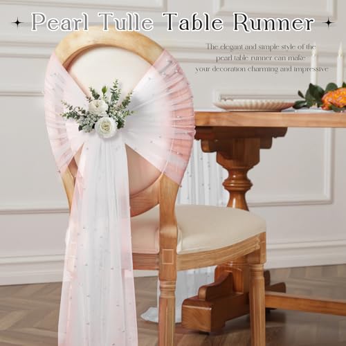 TREELY White Pearl Table Runner 10 Ft Tulle Fabric Lace Table Runner for Wedding Arch Veil Dessert Birthday Party Bridal Shower Decor 29.5x120 Inches - Image 5