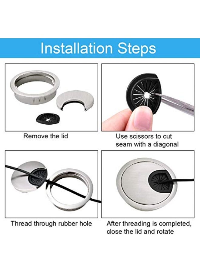 رايبور 2 حزمة طقم فتحات المكتب من سبائك الزنك للحواسيب، منظّمات أسلاك الطاولة، غطاء فتحة دائرية للكابلات للمكتب والمنزل (Ø60 مم، فضي مصقولة) - Image 4