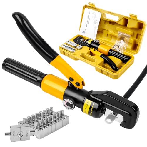 YUZES Hydraulic Crimping Tool 10 Tons, 12 AWG to 2/0 Battery Cable Crimper Tool with 9 Dies, Easy to Operate Hydraulic Wire Crimping Tool Kit for Wire Rope, Battery Cable Ends Ring Terminals - Image 1