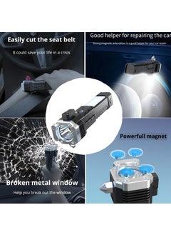 RENMAX RENMAX Portable Rechargeable Torch LED Flashlight Long Beam Range with Hammer for Windows Glass Seat Belt Cutter Magnet 4 Light Modes for Car Camping Hiking Indoor Outdoor ABS Plastic 1 Pc  - Image 4
