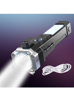 RENMAX RENMAX Portable Rechargeable Torch LED Flashlight Long Beam Range with Hammer for Windows Glass Seat Belt Cutter Magnet 4 Light Modes for Car Camping Hiking Indoor Outdoor ABS Plastic 1 Pc  - Image 1