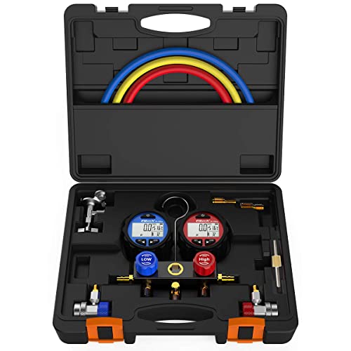 Elitech DMG-3 AC Manifold Gauge Refrigerant Pressure Gauge Set 2 Way with Hoses - Image 1