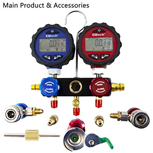Elitech DMG-3 AC Manifold Gauge Refrigerant Pressure Gauge Set 2 Way with Hoses - Image 3