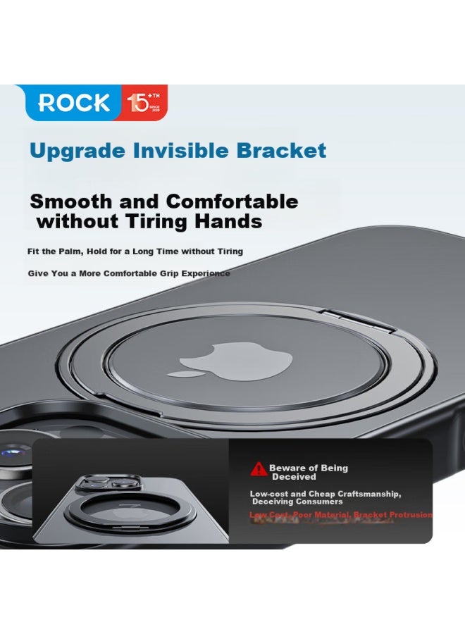 Rock Apple 16 Pro Phone Case Iphone 16 Pro Protective Cover Magsafe Magnetic Rotating Stand Anti-drop Full Cover Aluminum Alloy Semi-transparent Simple Men And Women Gray - Image 2