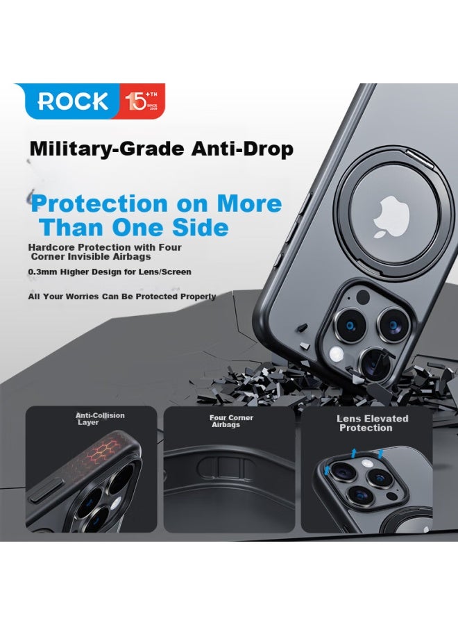 Rock Apple 16 Pro Phone Case Iphone 16 Pro Protective Cover Magsafe Magnetic Rotating Stand Anti-drop Full Cover Aluminum Alloy Semi-transparent Simple Men And Women Gray - Image 4