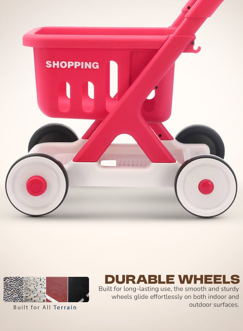 BAYBEE Shopping Cart for Kids,Supermarket Shopping Trolley Cart with Food & Accessories, Pretend Play Toys Basket Grocery Store Games for Toddlers Boys Girls 3+ Years (Pink) - Image 4