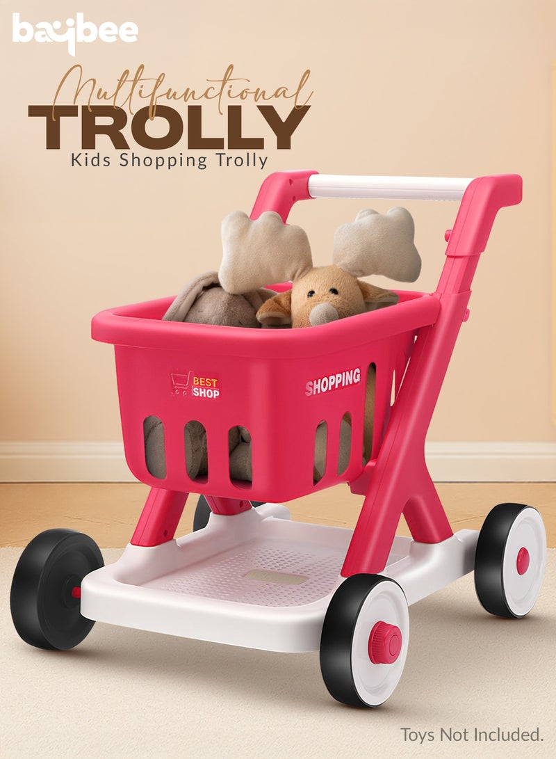 BAYBEE Shopping Cart for Kids,Supermarket Shopping Trolley Cart with Food & Accessories, Pretend Play Toys Basket Grocery Store Games for Toddlers Boys Girls 3+ Years (Pink) - Image 2