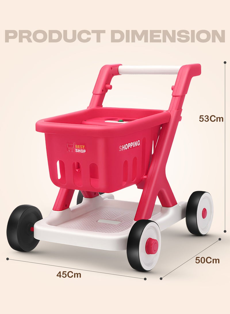 BAYBEE Shopping Cart for Kids,Supermarket Shopping Trolley Cart with Food & Accessories, Pretend Play Toys Basket Grocery Store Games for Toddlers Boys Girls 3+ Years (Pink) - Image 3