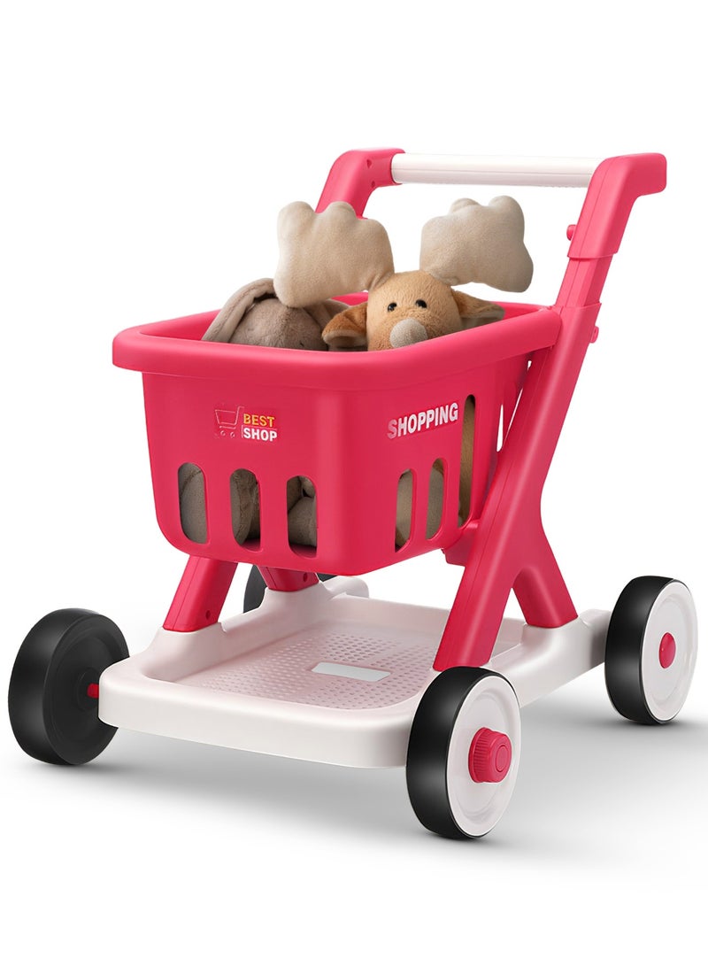 BAYBEE Shopping Cart for Kids,Supermarket Shopping Trolley Cart with Food & Accessories, Pretend Play Toys Basket Grocery Store Games for Toddlers Boys Girls 3+ Years (Pink) - Image 1