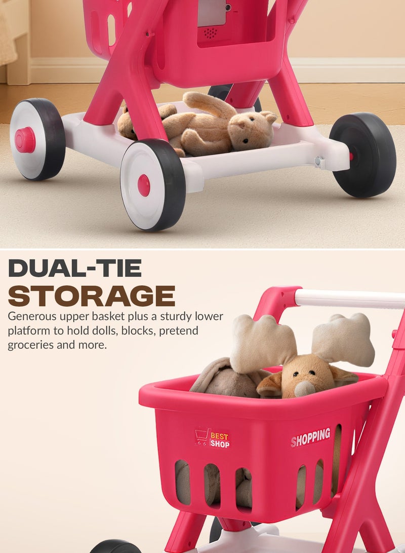 BAYBEE Shopping Cart for Kids,Supermarket Shopping Trolley Cart with Food & Accessories, Pretend Play Toys Basket Grocery Store Games for Toddlers Boys Girls 3+ Years (Pink) - Image 5
