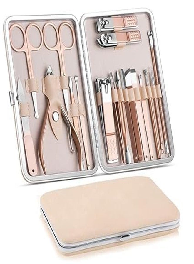 ZINZA 18 IN 1 Stainless Steel Professional Manicure & Pedicure Kit For Women Includes Scissors A Nail cutter, Acne Remover needle, Blackhead Tool With Leather Case - Image 1